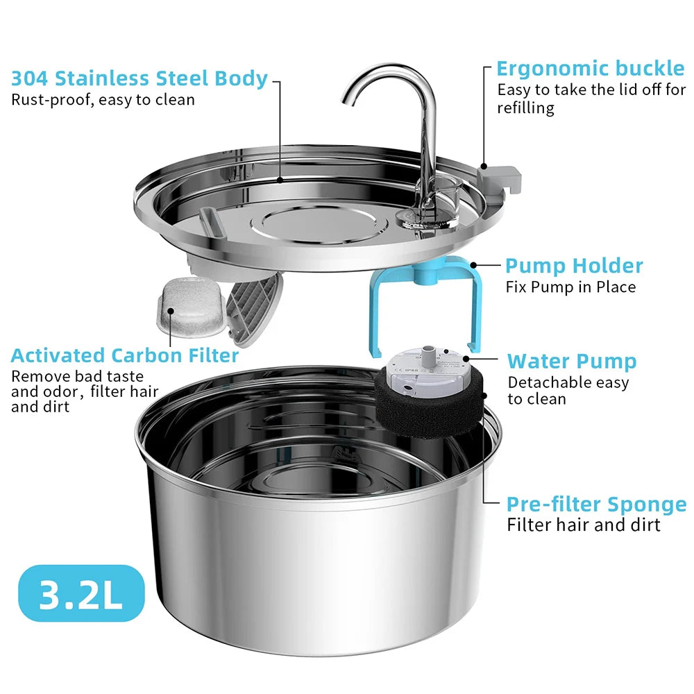 Automatic Pet Water Fountain – Stainless Steel USB Drinking Fountain for Cats & Dogs